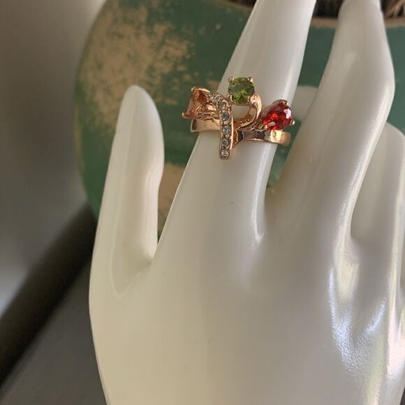 Gorgeous FJ Fallon Multicolor, Multishape CZ ring, in Gold tone, Stamped - Picture 3 of 4